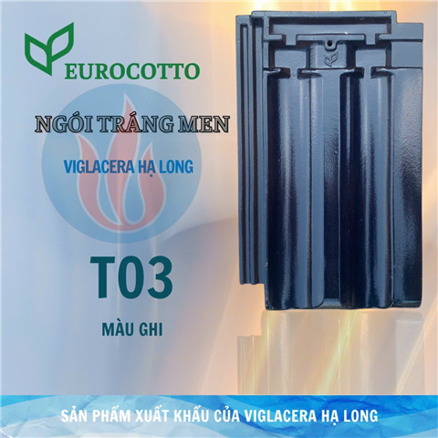Ngói tráng men EUROcotto - Viglacera Hạ Long ( 12v/m2 ) màu ghi đen T03