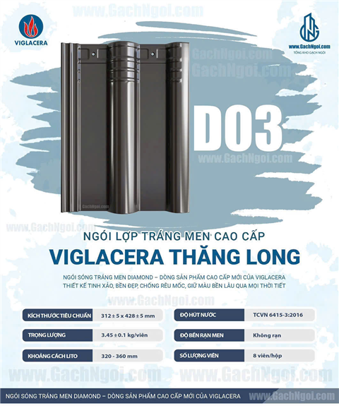 Ngói sóng tráng men Viglacera Thăng Long Ngói D03 (Diamond)