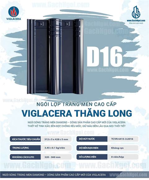 Ngói sóng tráng men Viglacera Thăng Long Ngói D (Diamond) D06