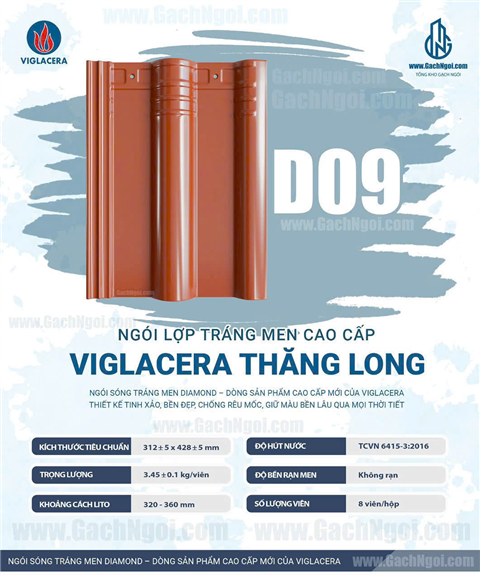 Ngói sóng tráng men Viglacera Thăng Long Ngói D09 (Diamond)