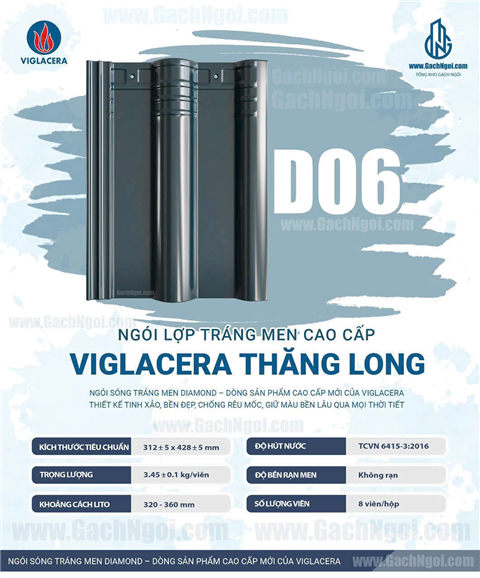 Ngói sóng tráng men Viglacera Thăng Long Ngói D06 (Diamond)